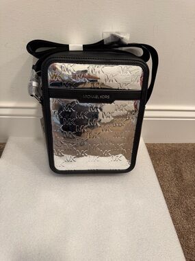 Michael Kors cooper flight bag debossed logo silver crossbody shoulder bag NWT